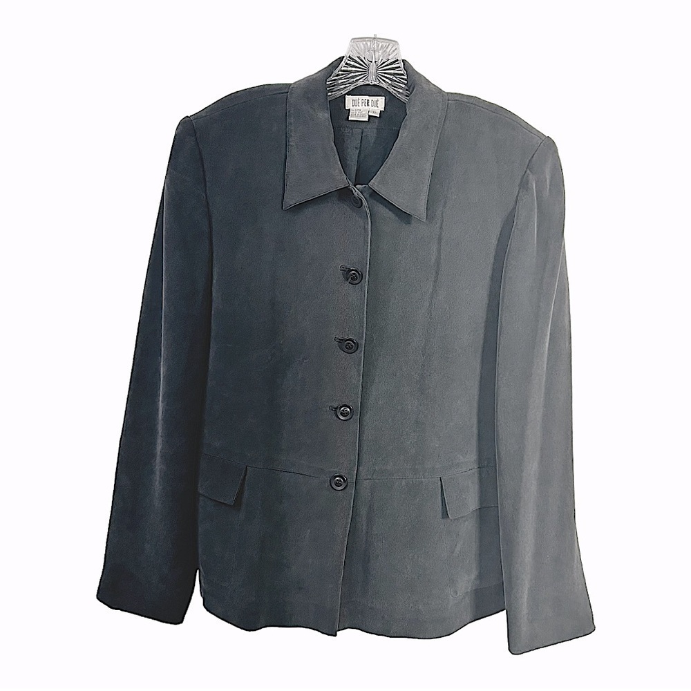 Vintage DUE PER DUE Silk Charcoal Gray Blazer Button Down Pockets Womens 12